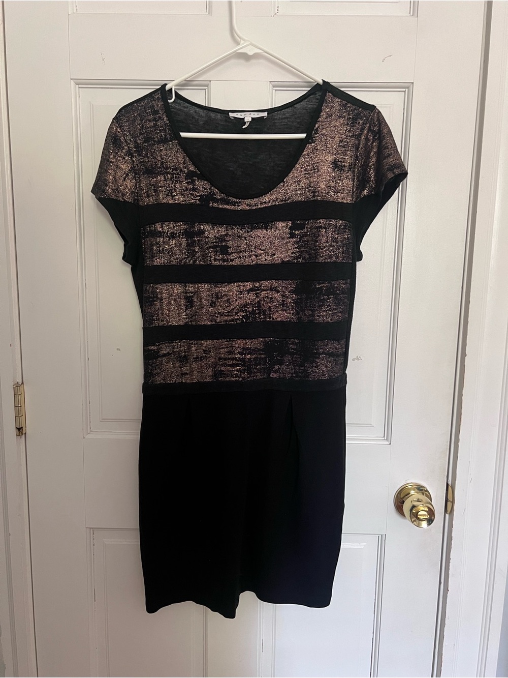 Sandro Black Mini Dress with Bronze Striped Bodice